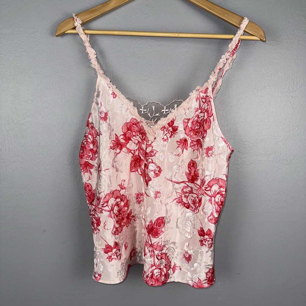 Go Softly Camisole Women's Medium Pink Floral Lacey Silky Romantic